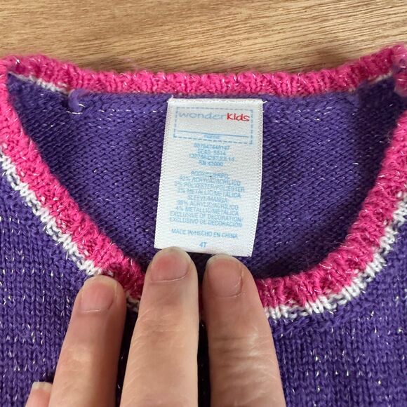 Wonder Kids Girls Sweater Dress Striped Long Sleeve Heart Pink Purple Size 4T - Picture 4 of 4